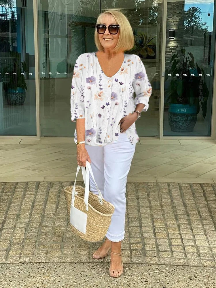 Blusa de algodón y lino "Dasha"