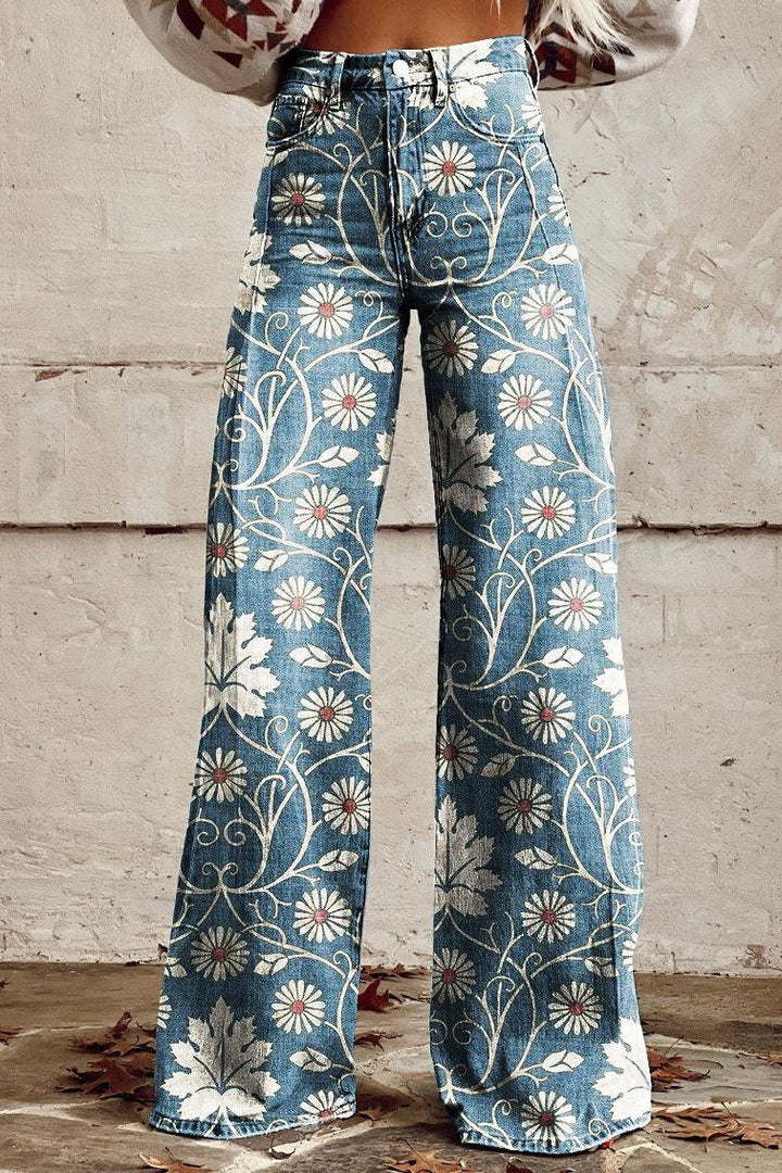 Pantalones Florales de Pierna Ancha "Rosa"