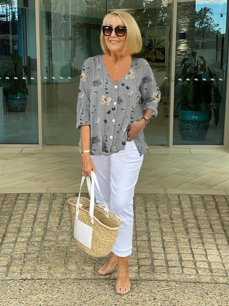 Blusa de algodón y lino "Dasha"