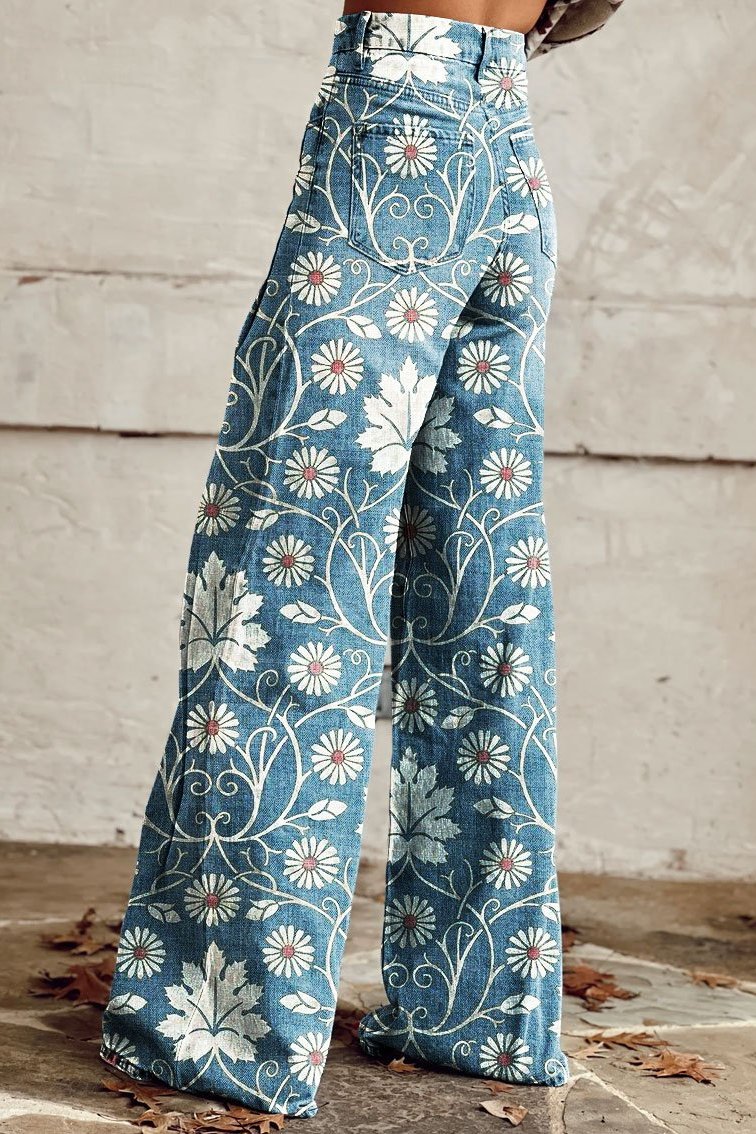 Pantalones Florales de Pierna Ancha "Rosa"